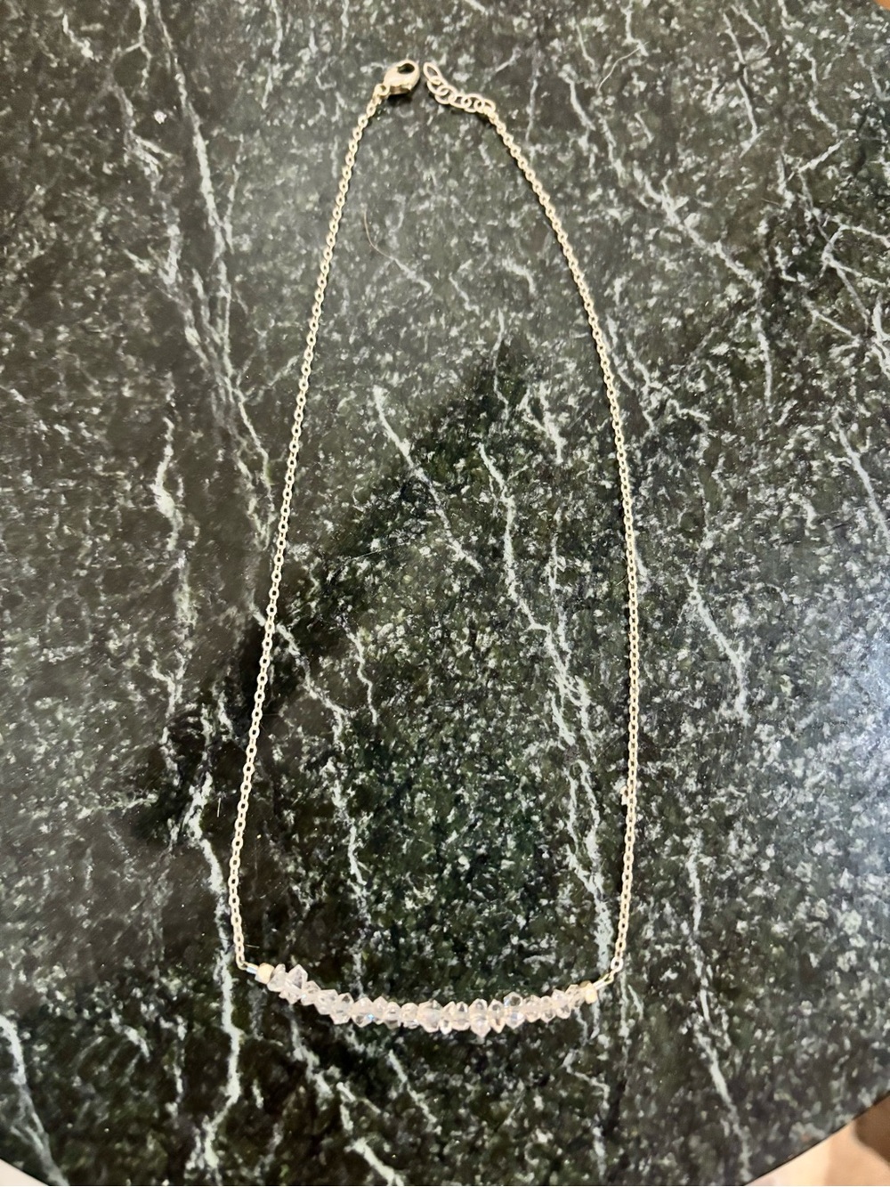 Delicate Silver Crystal Bar Necklace - Clear